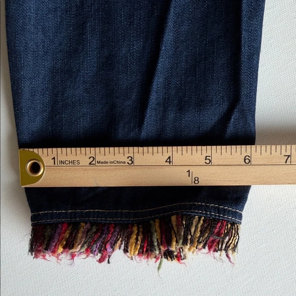 Koret Denim Jacket Fringe Trim Indigo Boho Jean Jacket Womens XL